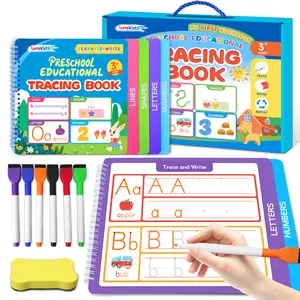 Preschool Educational Reusable Dry Erase Letter Tracingbook: Busy Book for Boys and Girls 3+  Includes 6 markers 1 eraser School & Educational Supplies Toddler Preschool Learning Easter gifts