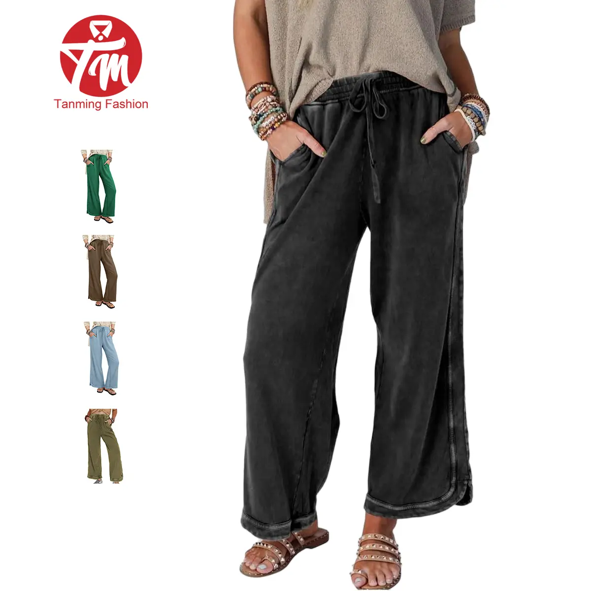 Tanming Women's High-Waist Drawstring Casual Wide-Leg Sweatpants - Baggy Athletic Bottoms with Pockets, Basic Casual Streetwear Pants for Spring Summer, Women's Clothes, #SpringStatements,summerwins Womenswear,back to school shopping