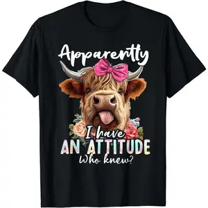 Funny Sarcastic Highland Cow Graphic Casual T-Shirt With Attitude Quote Print Unisex Daily Tee