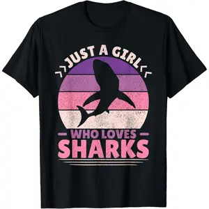Just A Girl Who Loves Sharks Lover Shark Stuff Funny Shark T-Shirt Pure Cotton Graphic Tees Menswear Top: Gifts for Men & Women