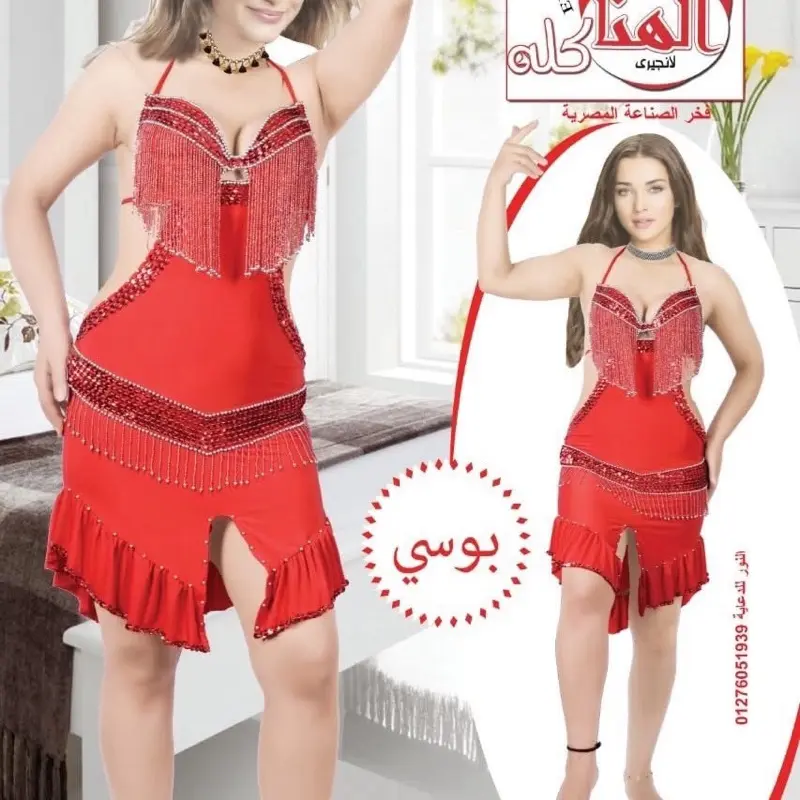 Women's Ballroom Dance Dress - Handmade Red Sleeveless Sequin Fringe Gown for Female Latin Competition Performers, Belly Dance Ready, Latin Dance