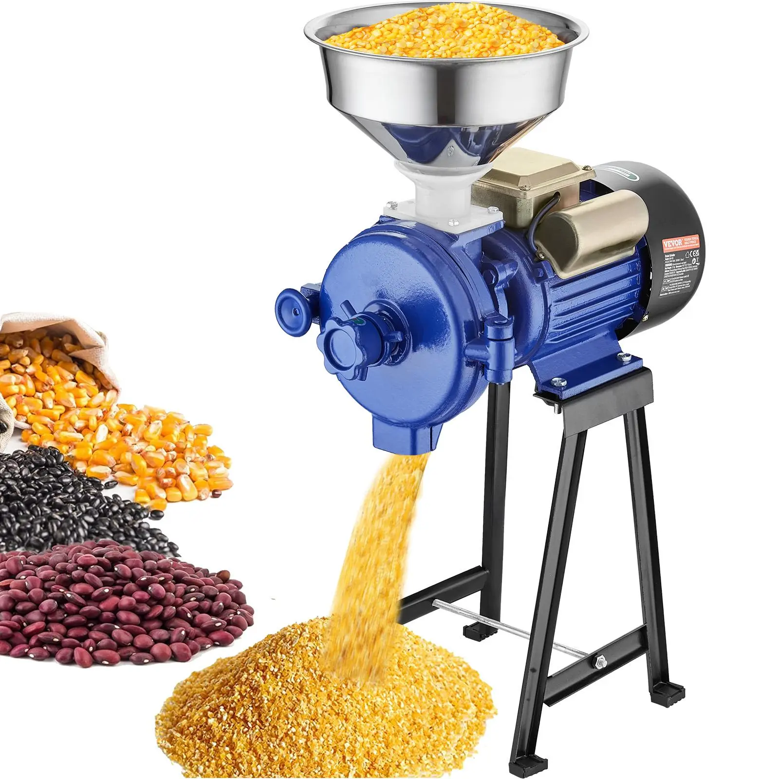 【Summerfinds】VEVOR Electric Grain Mill Grinder, 3000W Spice Grinders, Commercial Corn Mill with Funnel, Thickness Adjustable Powder Machine, Heavy Duty Feed Flour Cereal Mill Wheat Grinders, Dry Grinder
