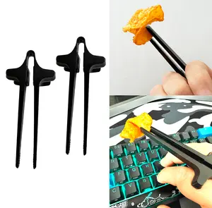 Finger Chopsticks for Gamers – Hands-Free Snack Clips, Reusable Finger Food Chopsticks, 2-Pack (Black)