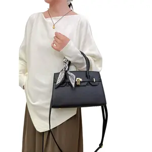 Classic Kelly Bag, Metal Lock Buckle Handbag, Fashionable Handbag, Silk Scarf Decoration Fashion Women's Purse, Elegant and Stylish Shoulder Bag