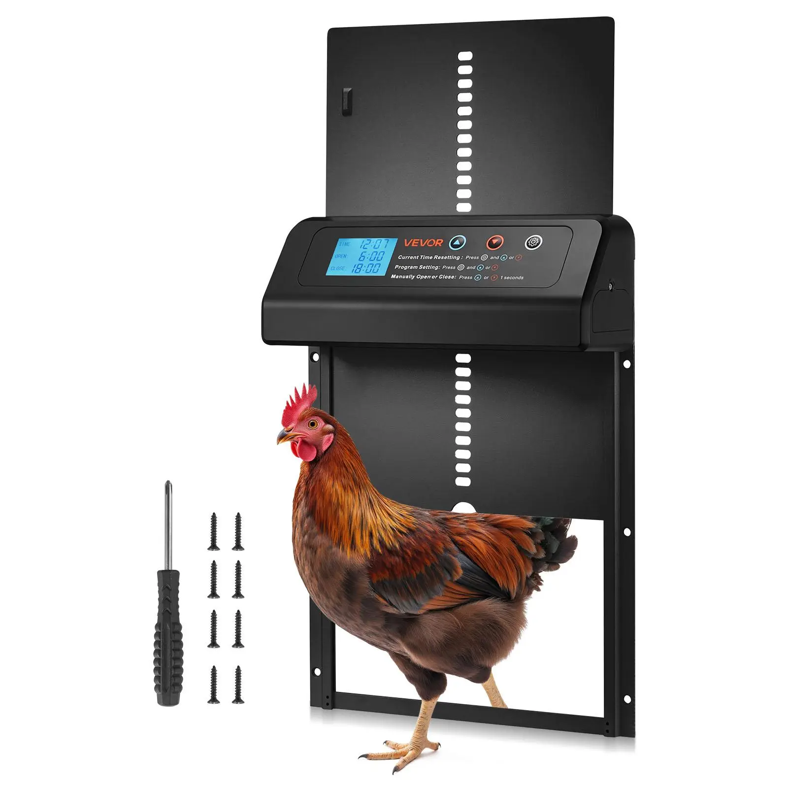 【SummerFinds】VEVOR Automatic Chicken Coop Door,  Battery Powered Chicken Coop Door with Timer & Manual Setting, Anti-Pinch Security, Durable Aluminum Alloy, Auto Chick Run Gate Opener with Waterproof Sealing, Black