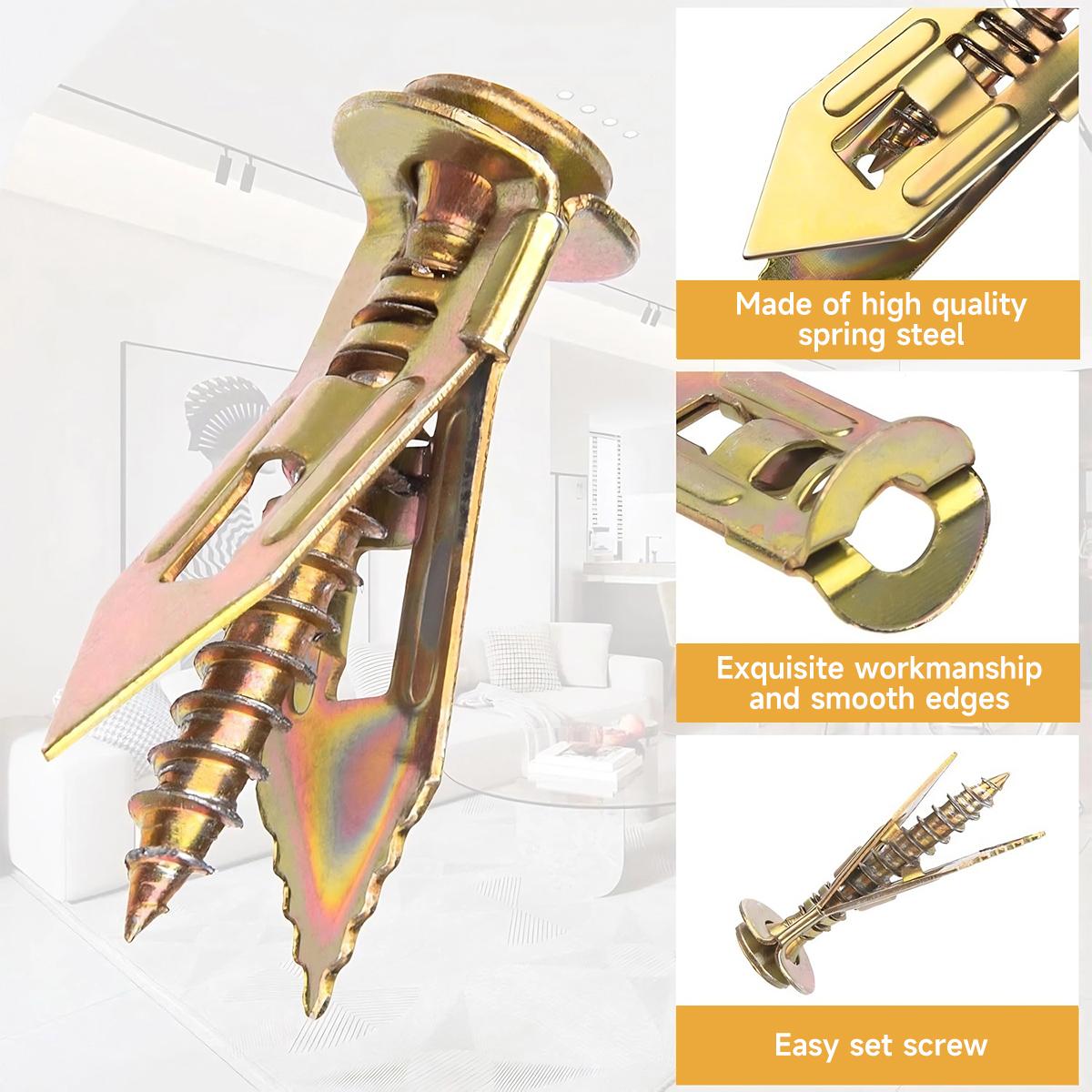 VAYWET 200PCS 120PCS 40pcs Self-Drilling Drywall Anchors Kit for Home & Office Includes 100 Anchors 100 Screws Quick Install Adjustable Hooks & Bracket Heavy-Duty Zinc-Plated Steel Anchors  No Drill Needed Easy Hang Self-Tapping Screws Hollow-wall Anchors