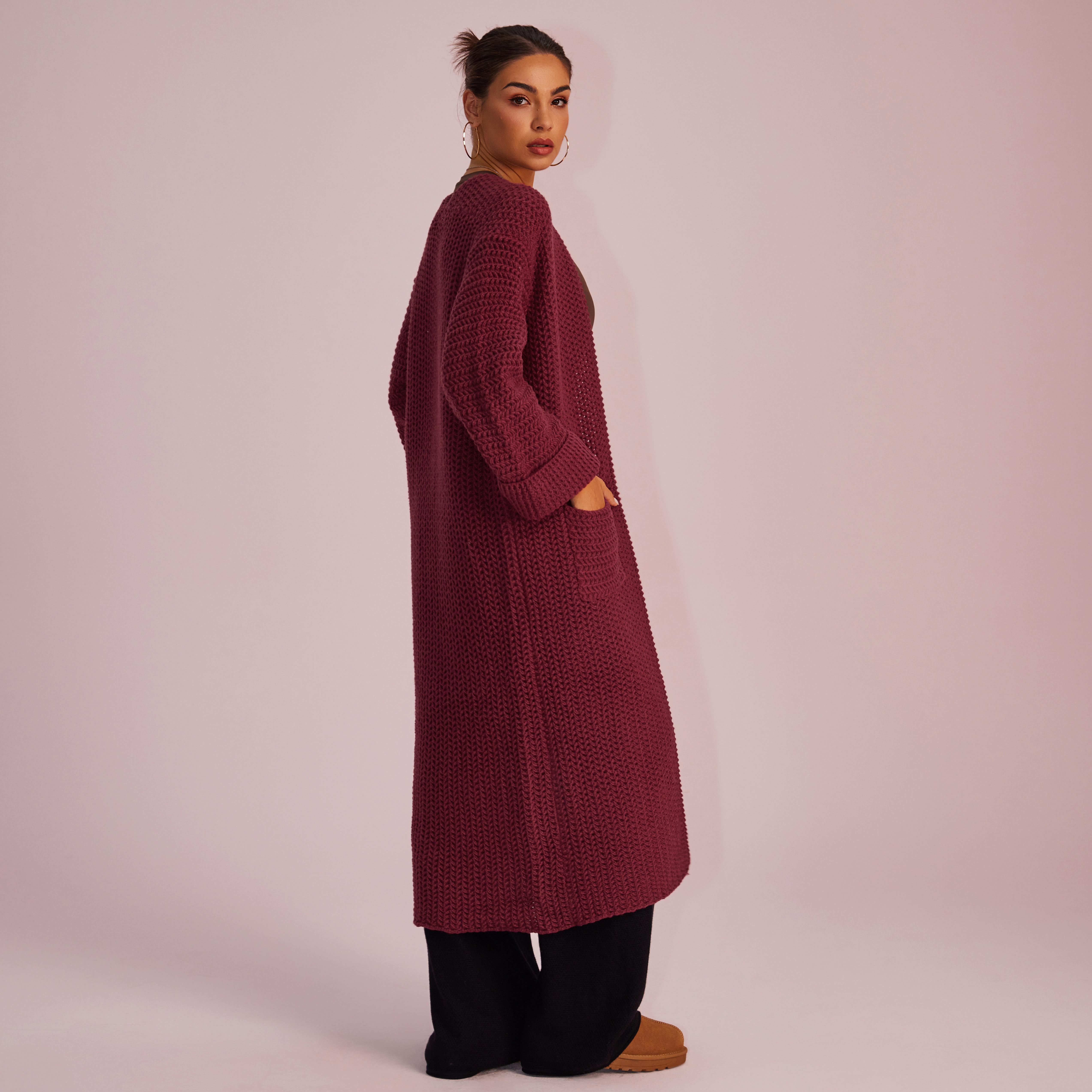 Joyfunear Women's autumn and winter knitted long sleeved hoodie casual home cardigan long sweater with pockets