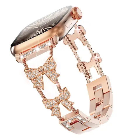 Casing Bee Diamond Bowknot Rose Gold Watch Band for Smart Watch, Bracelet Wristband Compatible with Smart Watch Series Wearable Luxury Stylish Smartwatch Accessories Smartwatch Straps