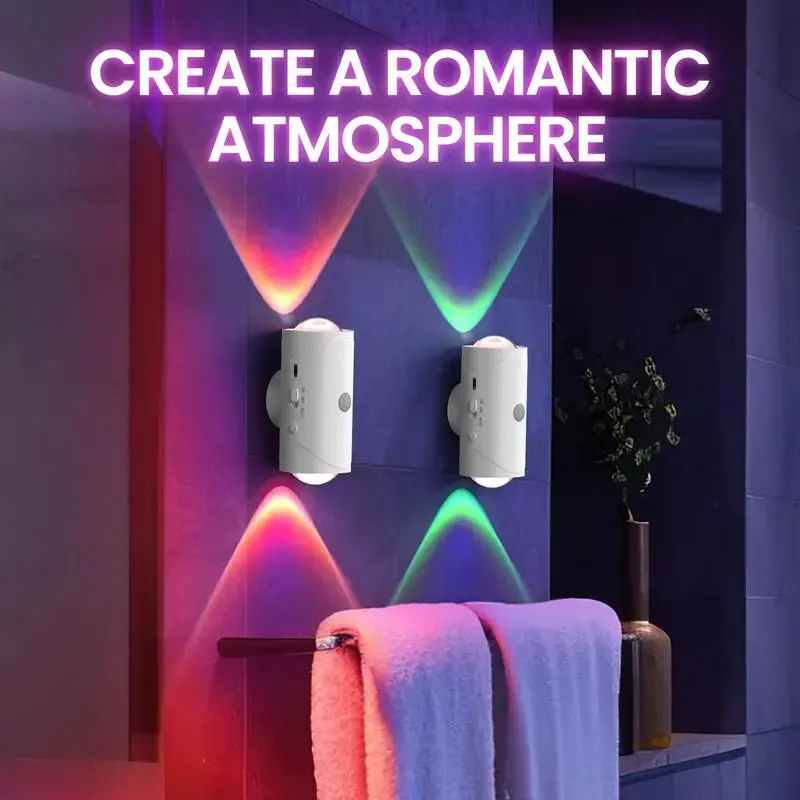 Smart Rechargeable LED Night Light with Motion Sensor - RGB Gradient Ambient Lighting, Dimmable Wall Lamp. Magnetic & Stick-On Design, USB Charging, Long Battery Life for Bedroom, Stairs, Hallway, Entryway & Halloween/Christmas Decor.