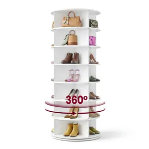 7-Tier Rotating Shoe Rack Tower, Free Standing 360 Degree Spinning Shoe Organizer, Lazy Susan Bag Display Storage Rack, for Corners, Closets, Small Spaces