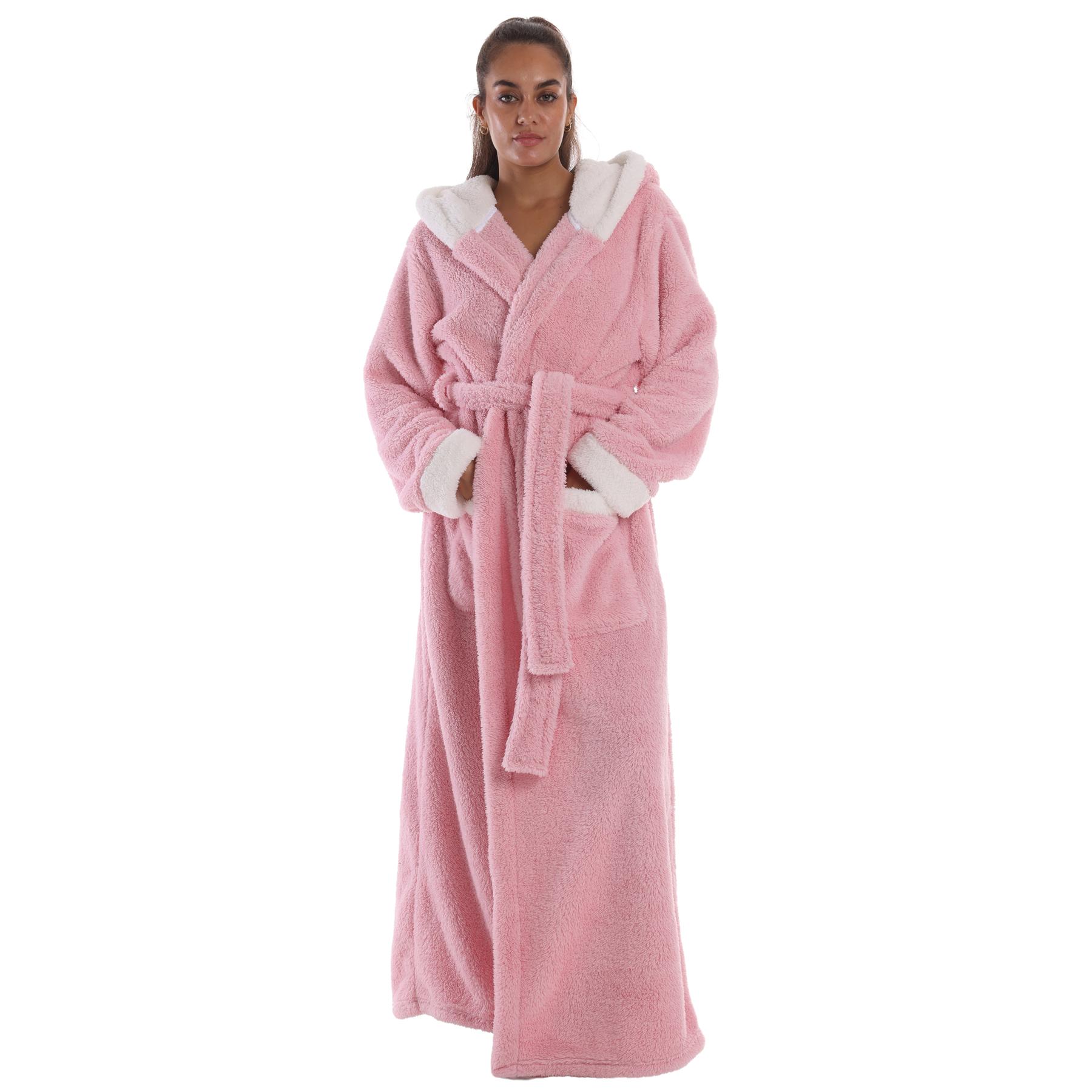 Msrlassn 1Pcs Cozy Soft Bathrobe Flannel Lined Hooded Robe for Women , Thickened Long Sleeve Pyjamas Cute Print Home Loungewear Sleepwear Gowns