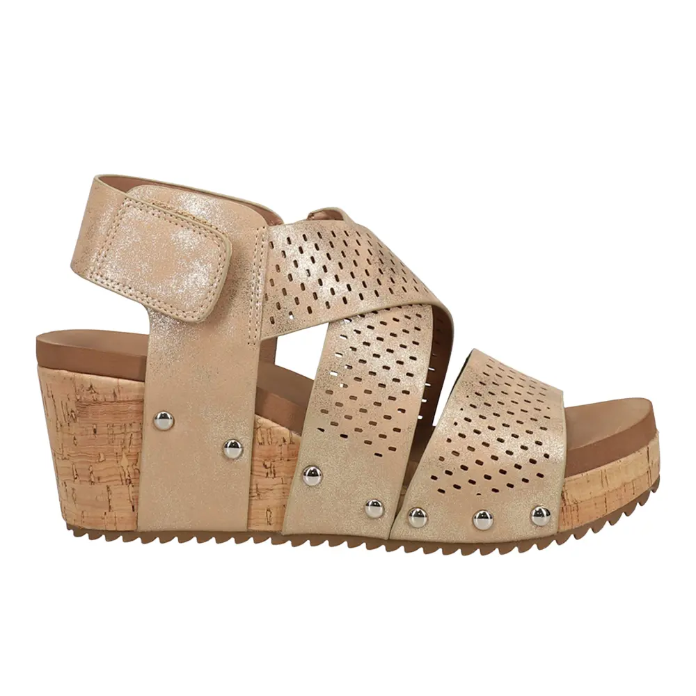 Corkys Womens Guilty Pleasure Metallic Studded Slingback Casual Sandals Casual High Heel 3" & Up - Gold