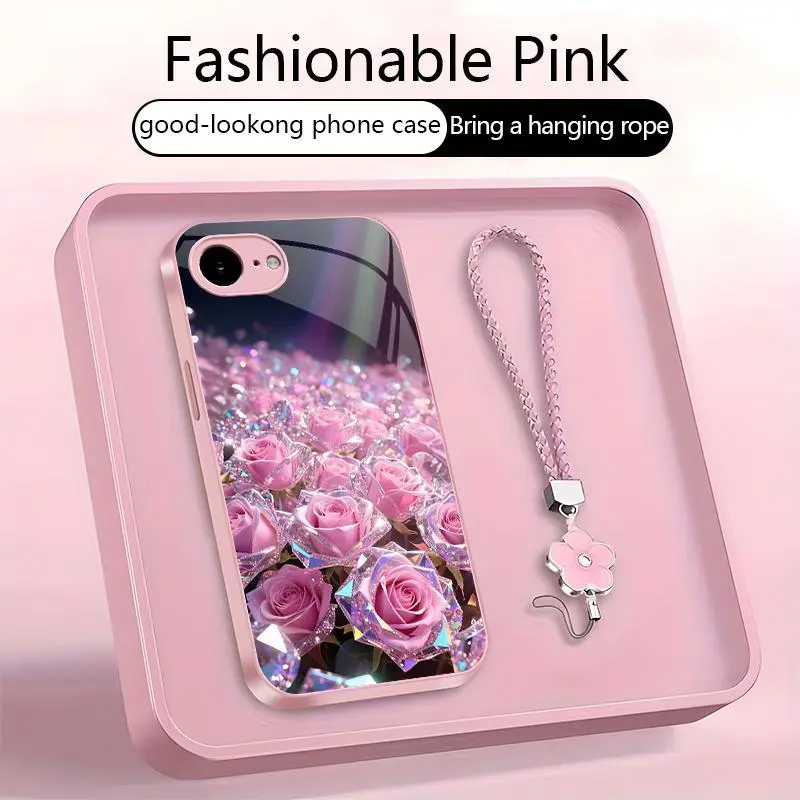 [Magnetic Design]Suitable for 17/16/15/14/13/12/11 Pro Max, a premium women’s phone case , featuring a beautiful four-leaf clover lanyard . A free four-leaf clover lanyard is also included. Optical Illusion Crystal Rose Art Phone Case