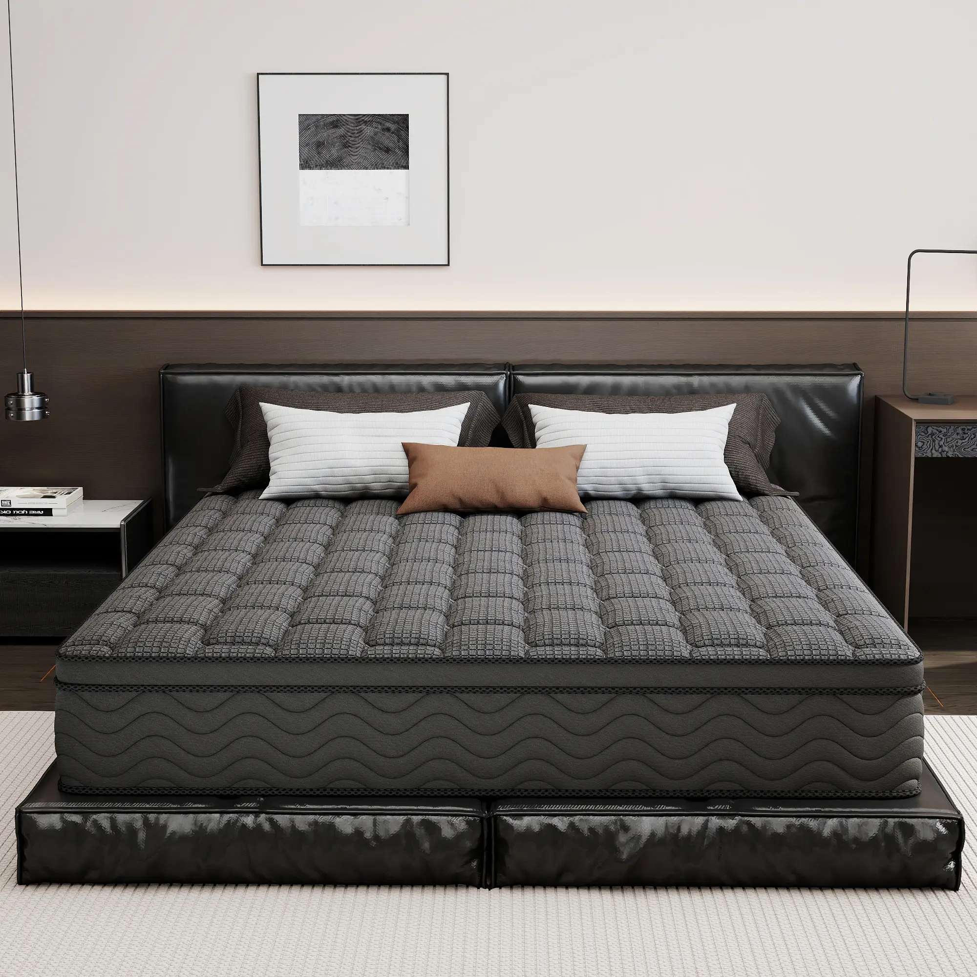 12 Inch Hybrid Mattress Full/Queen/King Size Medium Firm Black Grey Mattress Back Pain Relief Skin-Friendly Comfortable Sleep