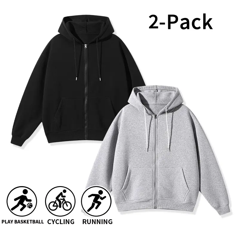 2 Pack Affordable Men’s Solid Full Zip Hooded Sweatshirts, Cozy Loose Fit Drawstring Zip Jacket with Pocket, Ideal for Gym, Cycling, Lounging, and Everyday Outfits hoodies