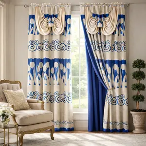 Luxury European Style 1pc Blue & Beige Floral Jacquard Curtains 54"x84" Elegant Tulip Pattern Soft Light Filtering Fabric Vintage Classic Home Decor for Living Room Bedroom Premium Trending TikTok Aesthetic