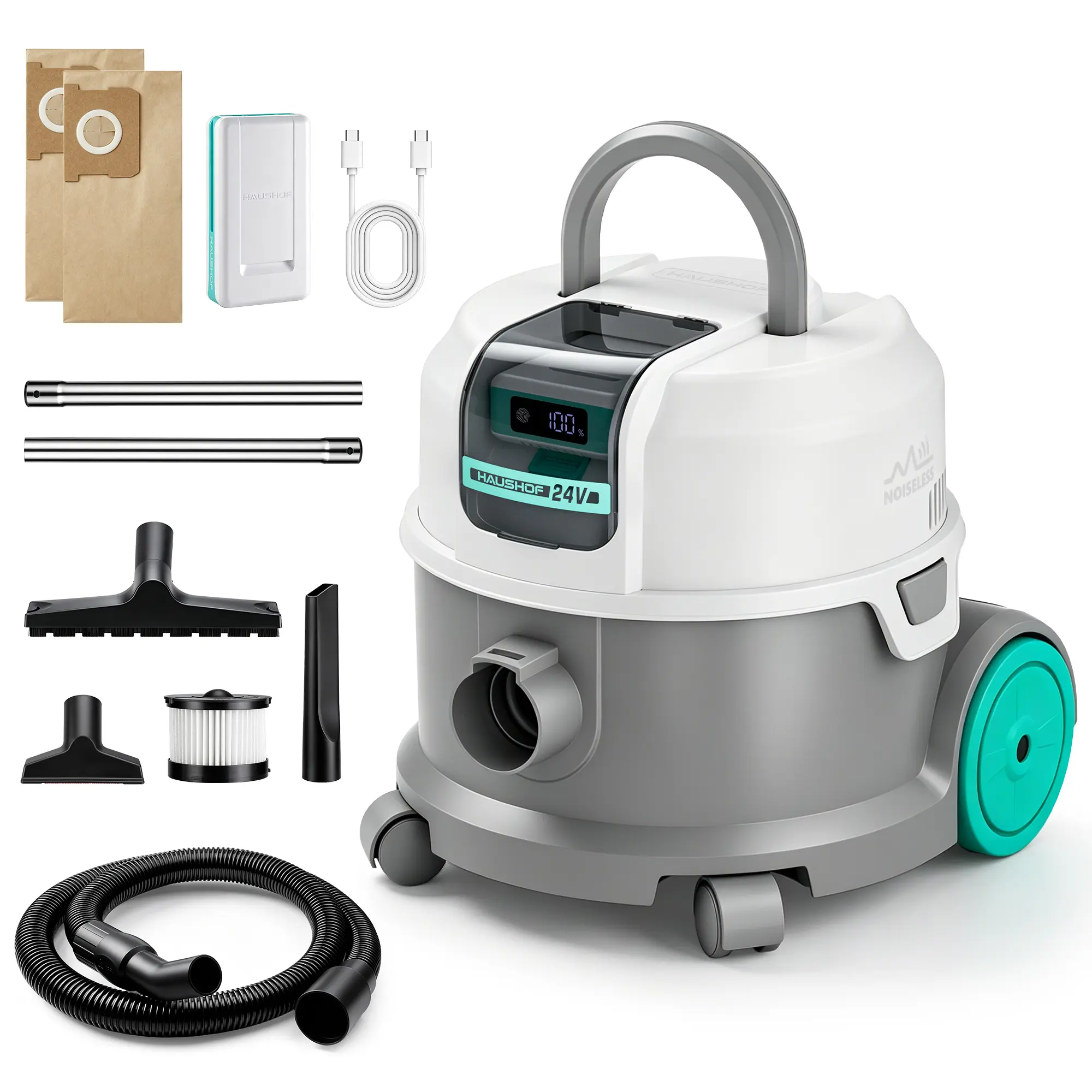 #backtoschool HAUSHOF 2.5 Gallon Cordless Wet Dry Vacuum Cleaner, Ultra Quiet Brushless Motor, 18KPa Powerful Suction, 24V 4.0Ah Battery, Portable Vacuum for Home, Car, Garage & Workshop