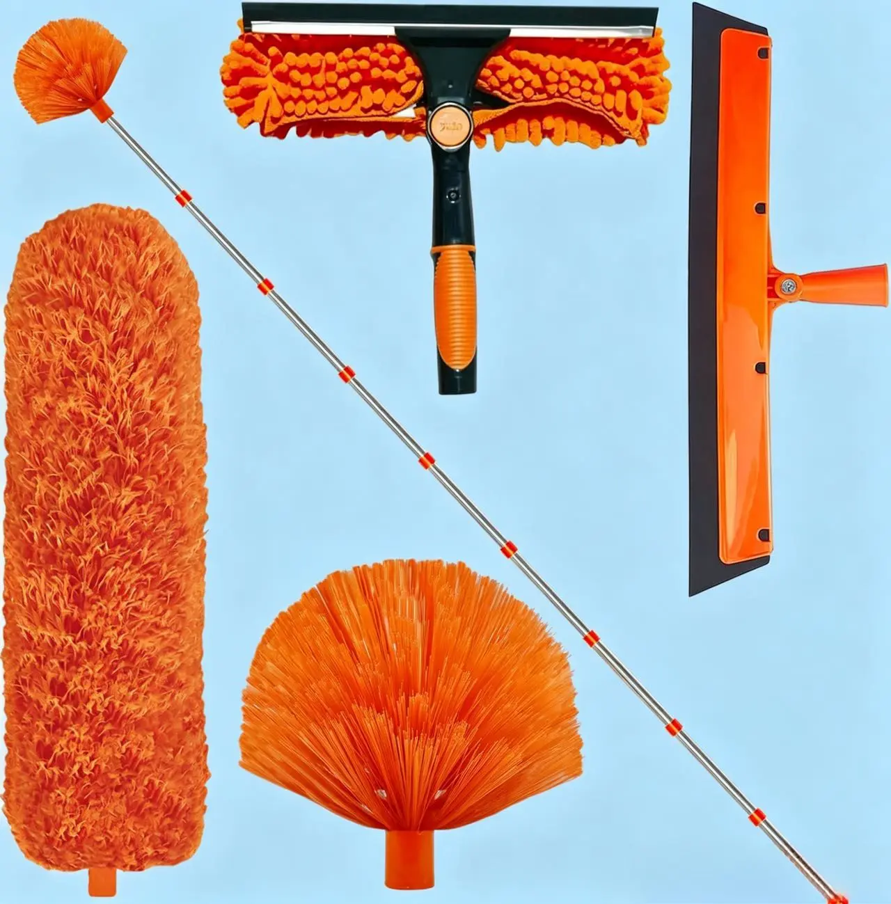 20 Ft Reach Extendable Microfiber Window Cleaning Kit - 14 Ft Telescopic Pole with Quick-Release Thumb Lever, All-Inclusive 4-Piece Set for High Ceilings, Fans, Cobwebs, No Ladder Needed, Ideal Home Gift for Parents, Set Includes 4, All-Inclusive Kit