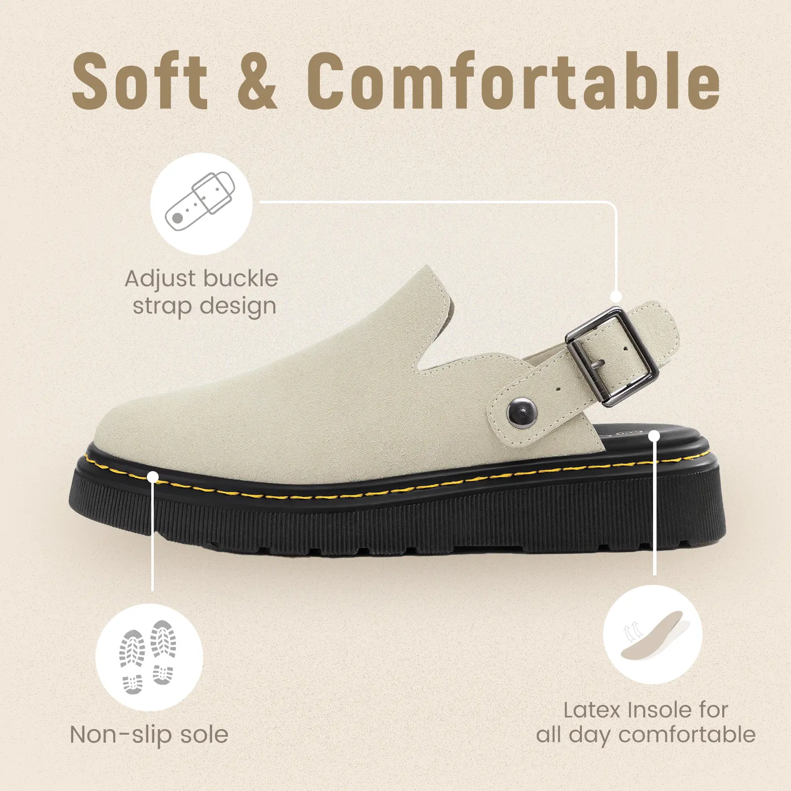 Athlefit Women's Slip-on Suede Clogs Comfortable Latex Footbed Slingback Mules with Adjustable Strap for Work Walking Daily Wear slippers Footwear Girl tiktokshopbacktoschool,back to school,back to school haul