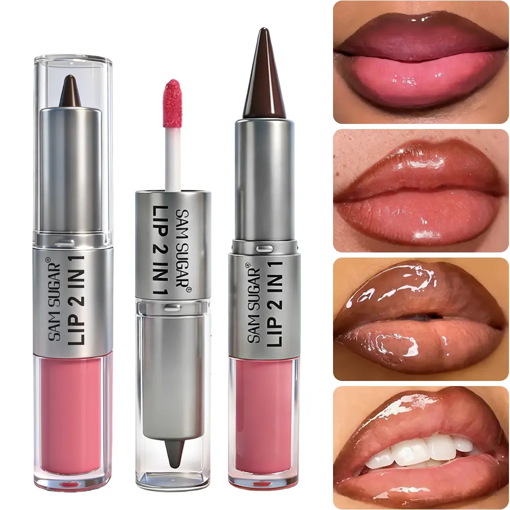 2-in-1 Lip Liner & Lipgloss Combo Set - Limited Edition Lip Combo for Combination Skin, with Plumping Effect, Matte Plumpness, Mirror-Shine, Moisturizing, Long-Lasting Color Lock, Non-Stick-to-Cup, Back to School Makeup Beauty Product