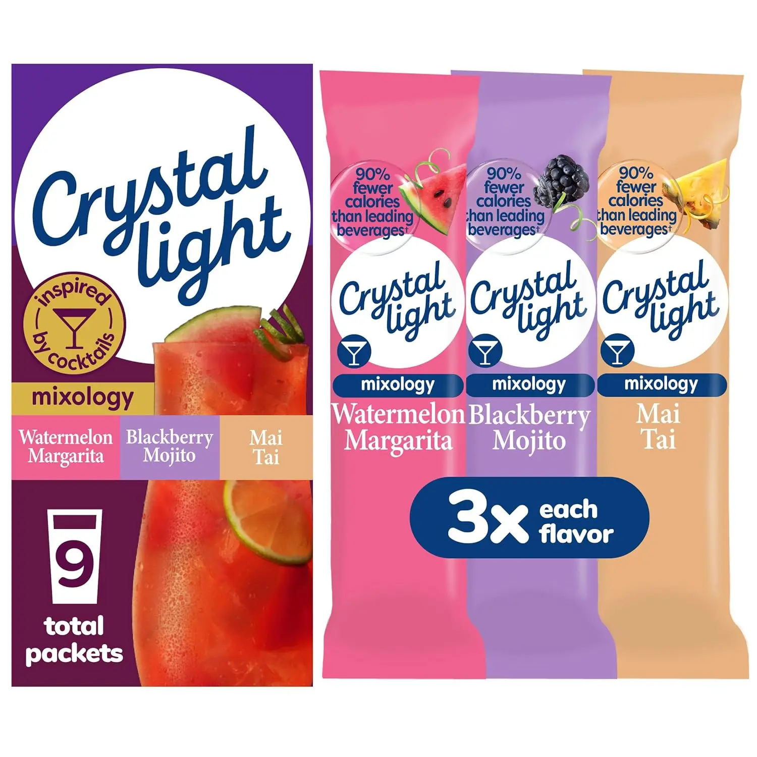 Mixology Drink Mix Variety Pack, 9 Packets, for Convenient On-the-Go Flavorful Hydration, Artificially Flavored Watermelon Margarita, Blackberry Mojito, Mai Tai, Zero Sugar, 1.17 oz