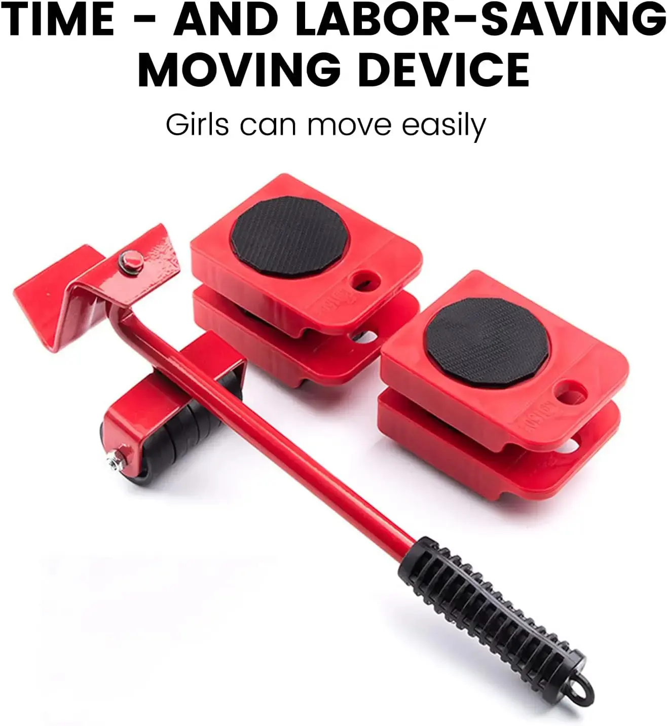 Heavy Duty Furniture Lifter with 4 Sliders, Labor-Saving Moving Tool for Heavy Items, Adjustable Height, 600lb Per Wheel Load Capacity, Red Home Organizer, Moving Heavy Items