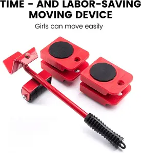 Heavy Duty Furniture Lifter with 4 Sliders for Easy Heavy Furniture Moving Adjustable Height 600lbs Per Wheel Red Organiser