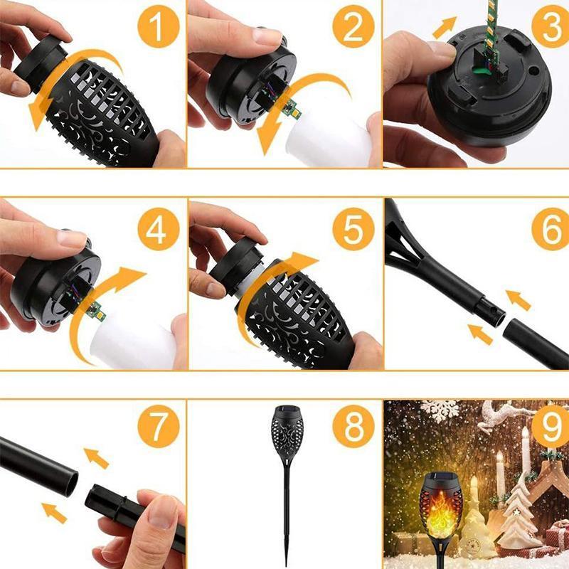 BougeRV 20.5 inch Solar Powered Fire Flame Design Garden Light, 4 Counts Outdoor Flame Effect Ground Plug Light, Lawn Lights, Outdoor Lights, Decorative Outdoor Atmosphere Light for Yard, Garden, Lawn