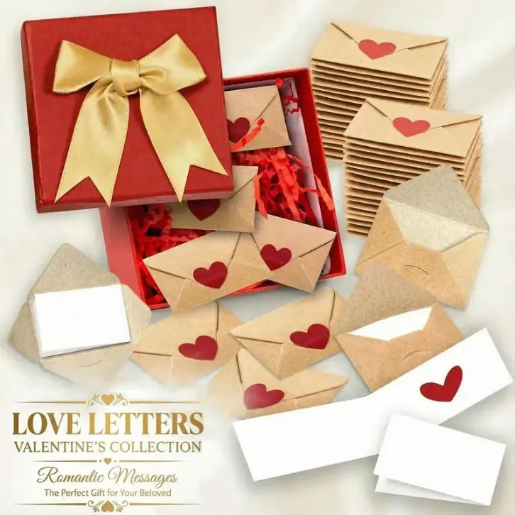 DIY Love Notes Box, Mini Blank Cards & Envelopes for Boyfriend Girlfriend, Romantic Anniversary Birthday Couples Gift, Love Notes Gift Set
