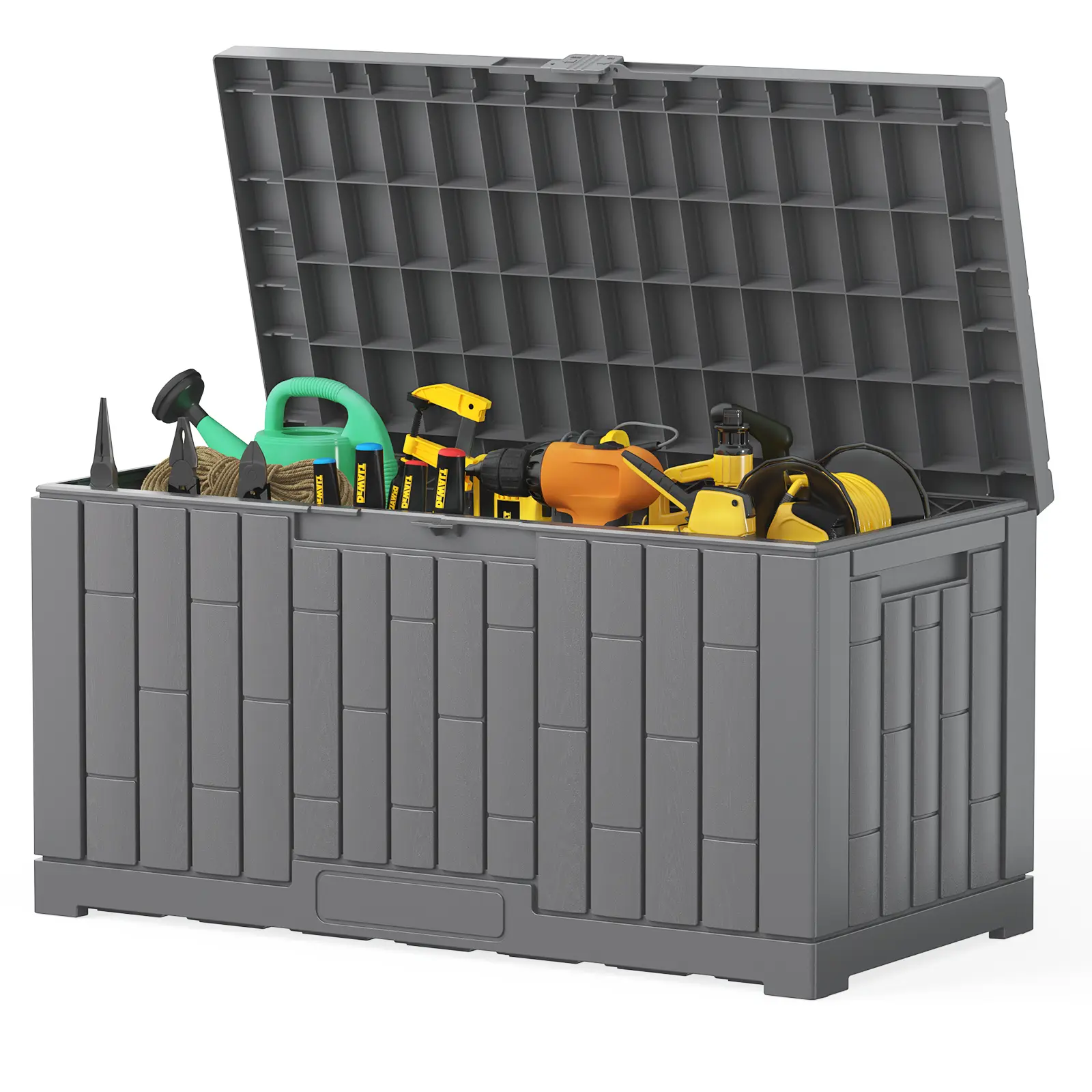 60 Gallon Outdoor Storage Box, Waterproof Resin Deck Box with Handles, Lockable Patio Bench for Cushions & Gardening Tools