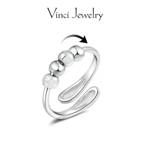 Sterling Silver Anxiety Relief Ring with Adjustable Rotation, Simple Fashion and Elegant for Women, Anxiety Fidget Ring Giving Friends, Daugther as a Birthday & Thanksgiving Day Gift, with Gift Box, Perfect for Daily Wear and Suit