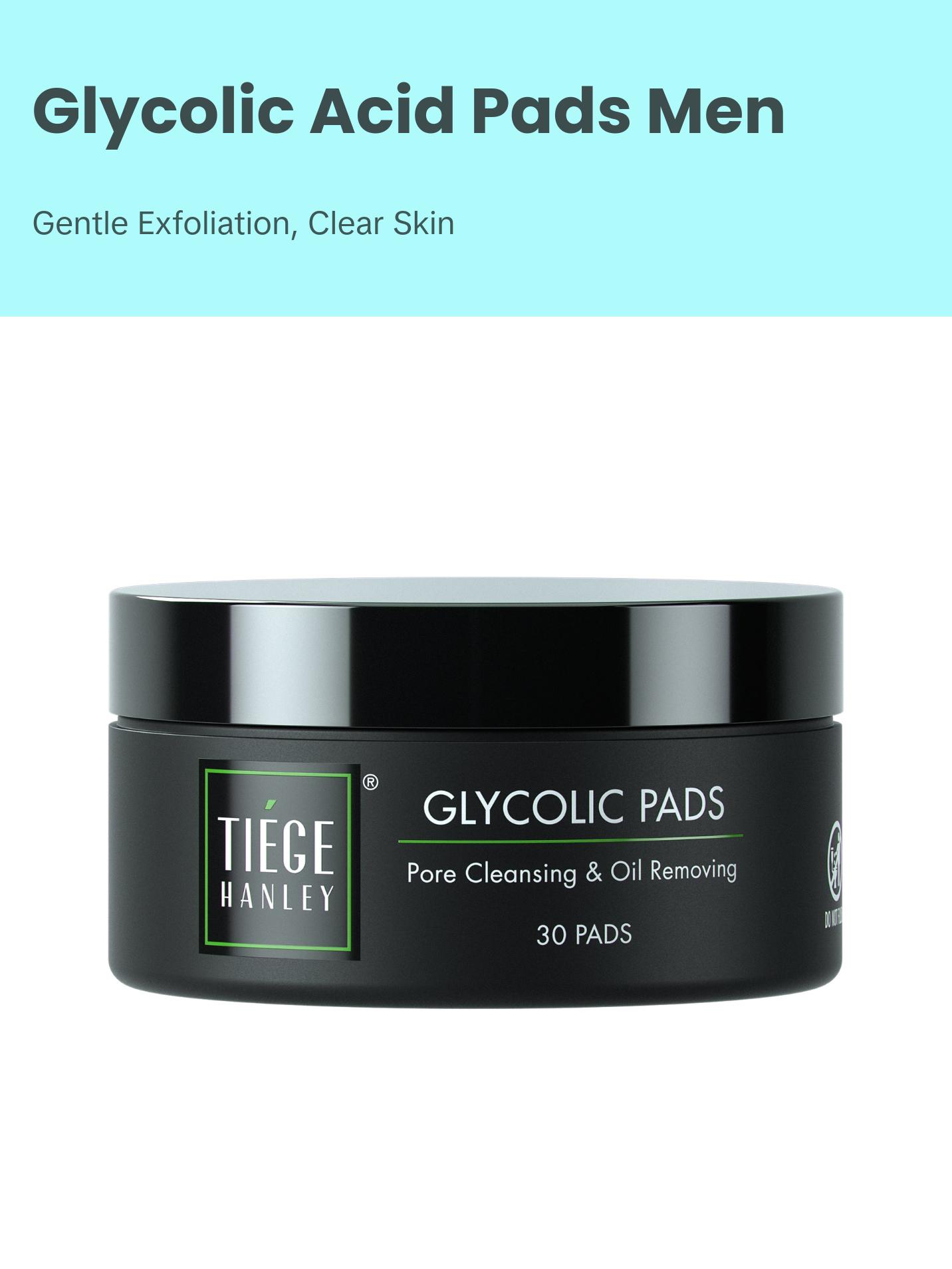 Tiege Hanley Glycolic Acid Pads - 10% Glycolic + 2% Salicylic + 6% Lactic - Daily Exfoliating Pads for Texture + Breakouts