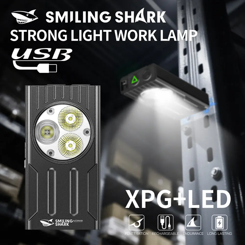 【TIP-170】SmilingShark Compact LED Mini Torch Light - Bright Magnetic Clip Work Light, 12 Modes, Type-C Rechargeable, 800mAh Built-in Batteries, Lightweight for Camping, Running (1-Month No Recharge Needed)