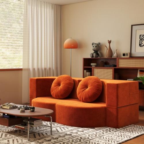 Bellemave Modern Floor Sofa with 2 Pillows Convertible Plush Corduroy Foam Filled Sleeper Sofa Bed 14.2 Full Size Folding Mattress for Living Room Guest Bed Grey Boneless Sectional Couch