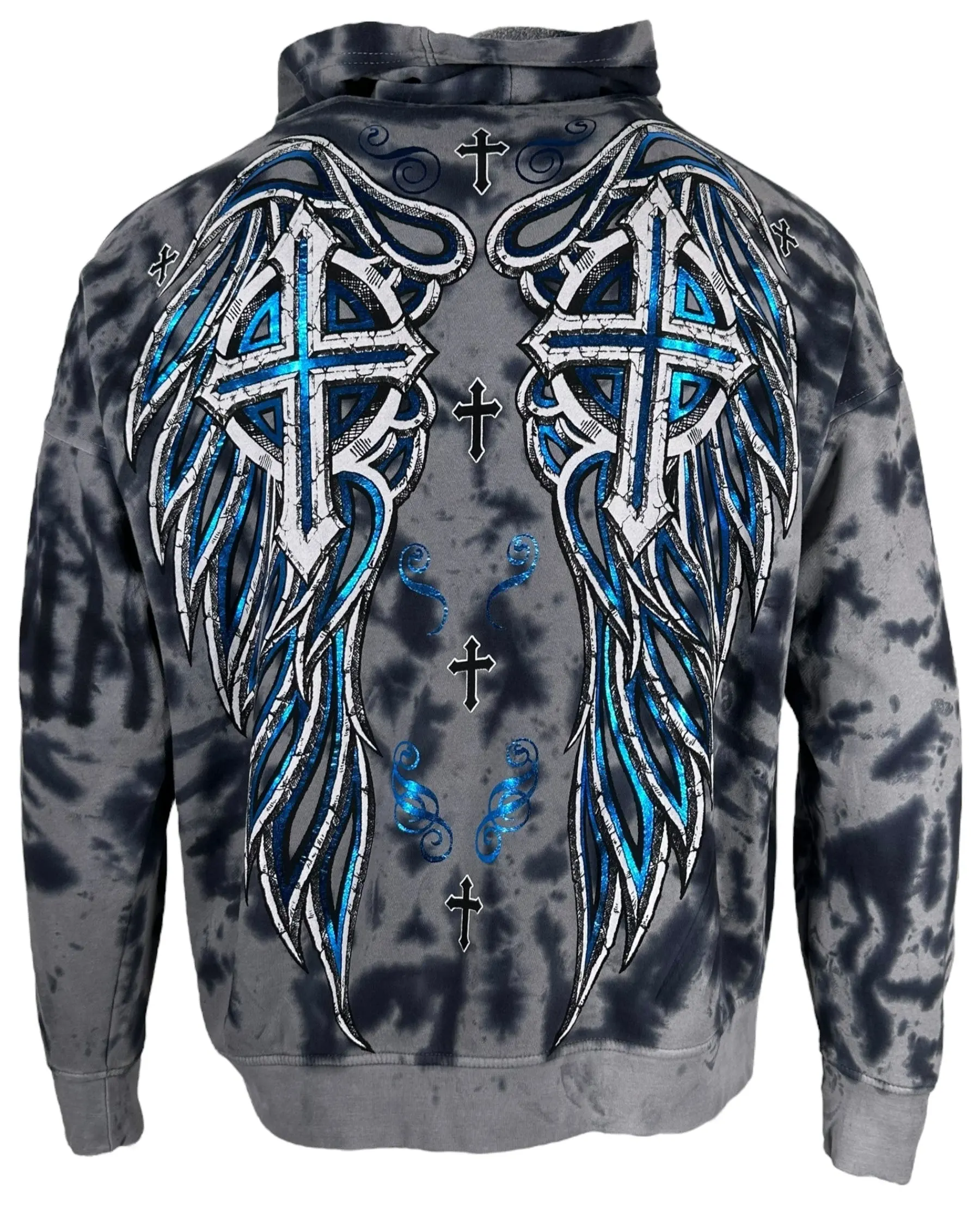 Xtreme Couture by Affliction Judgement Night Graphic Hoodie - Unisex 2000s Aesthetic Oversized Boxy Tie-Dye Polyester Lightweight Long-Sleeve Pullover Sweatshirt, All-Seasons Casual Top