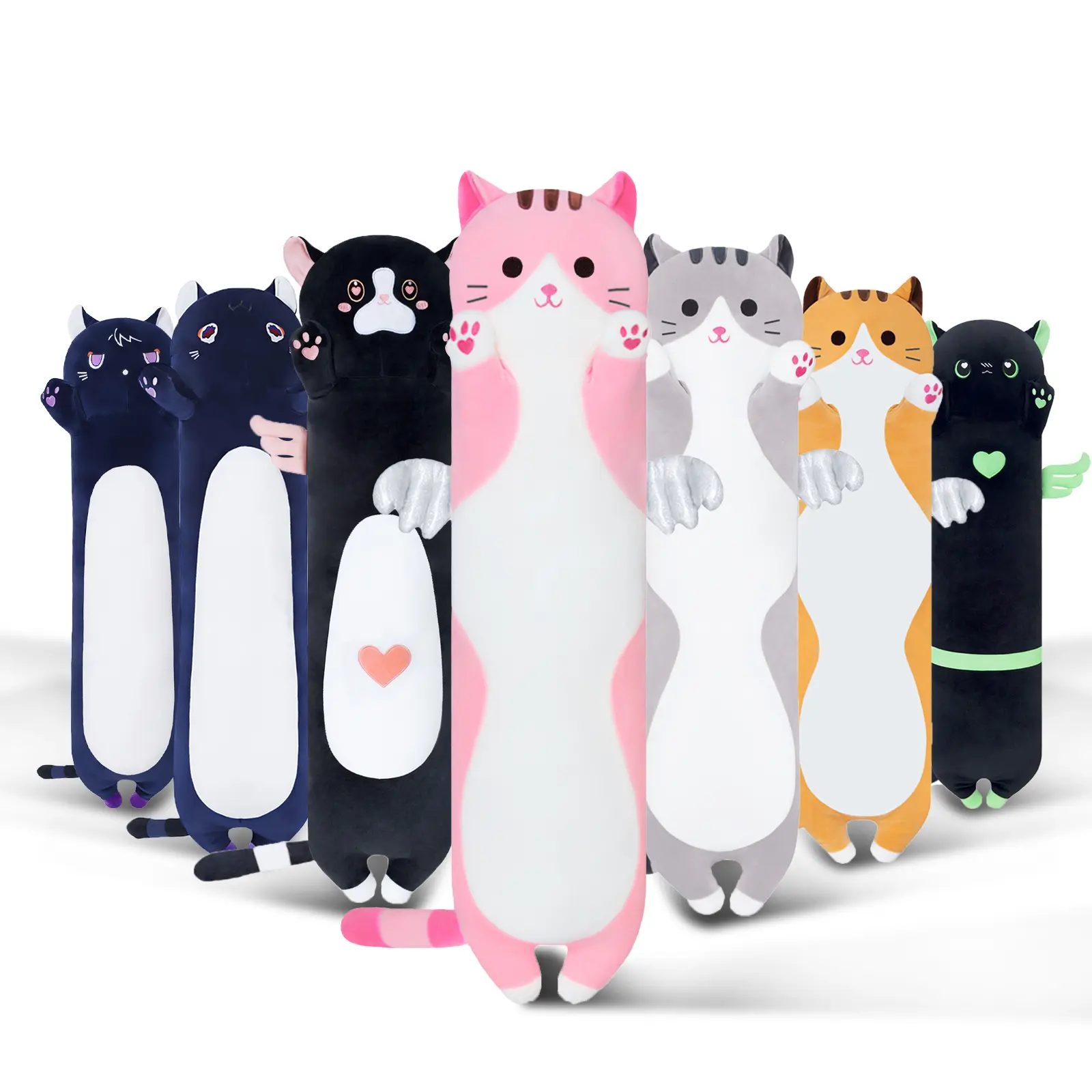 Chubbyjoy Cute Long Chubby Cat Plush Body Pillow, Soft Fluffy Stuffed Animal Doll, Multiple Sizes 19/27/35/43/51/59 Inch Squishy Cuddle Buddy, Kawaii Cat Decor Pillow for Bedroom Sofa, Sweet Anniversary Birthday Holiday Gift for Kids Girlfriend Cat Lovers