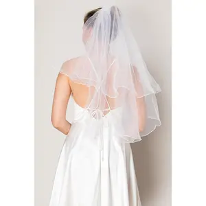 Melanie White Two Layer Scattered Pearl Waist Length Wedding Veil