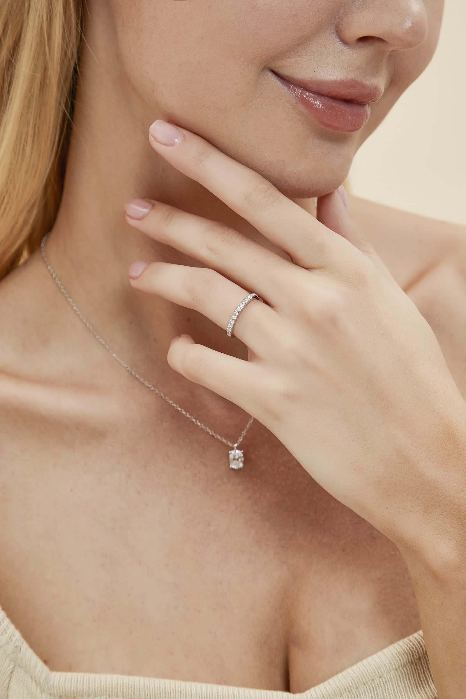 EAMTI 2mm Wedding Ring Cubic Zirconia Full Eternity Stackable Engagement Ring