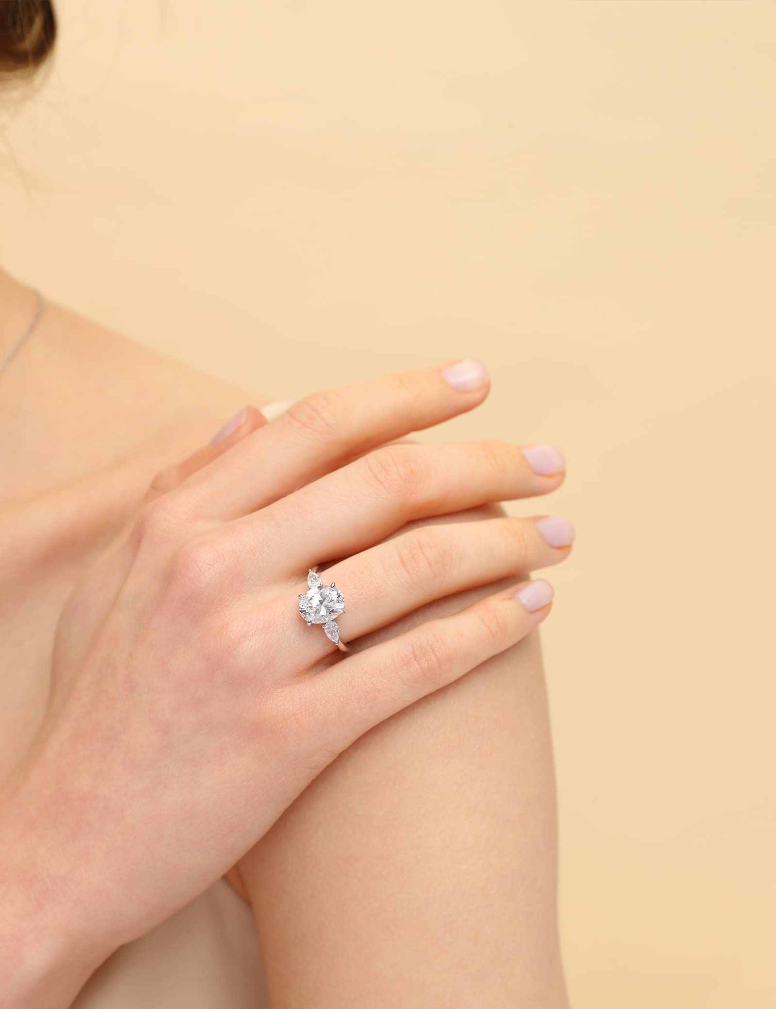 EAMTI 3CT 925 Sterling Silver Engagement Rings 3-Stone Oval Cut Cubic Zirconia Wedding Promise Rings for Women