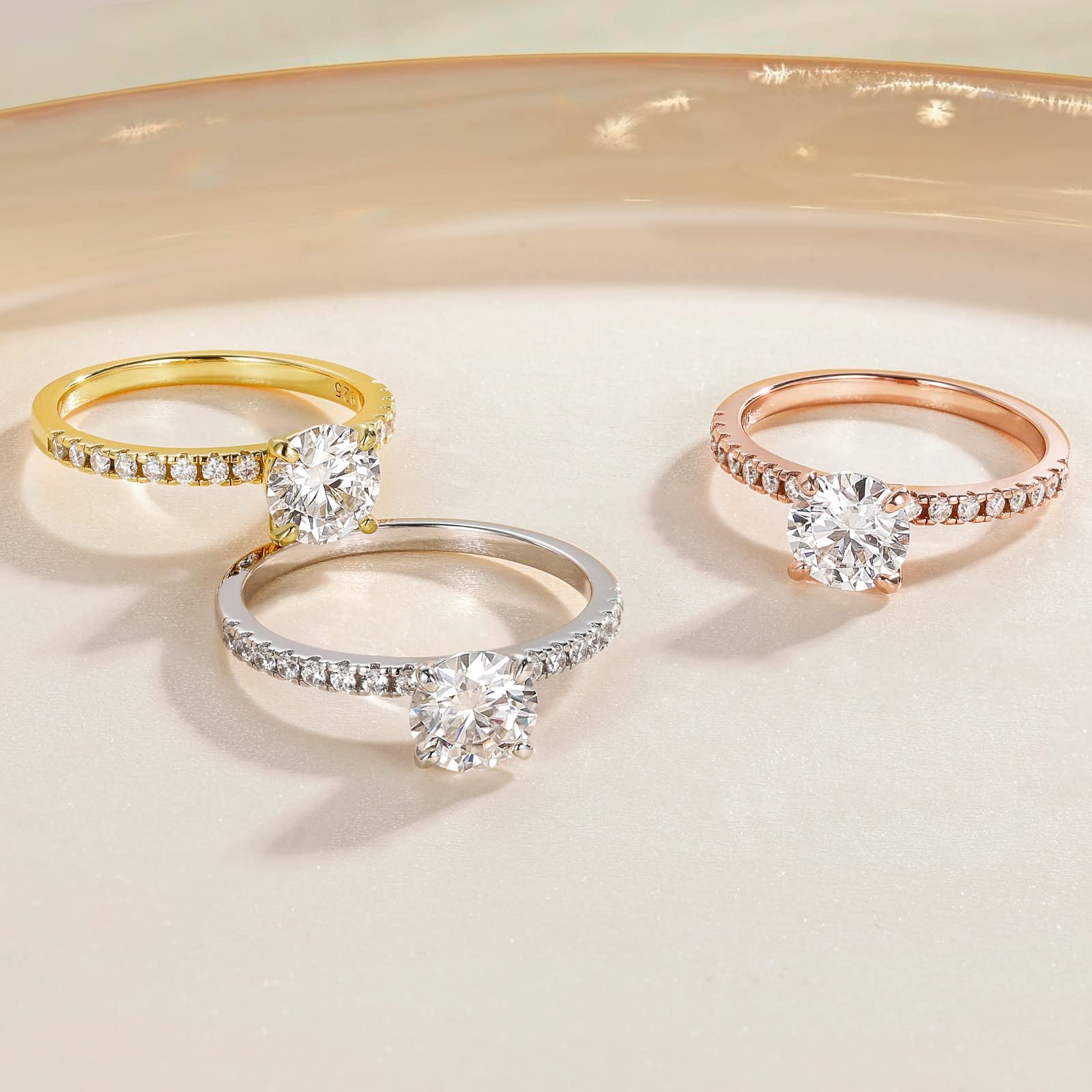 EAMTI 925 Sterling Silver 1.25 CT Round Cut Cubic Zirconia Engagement Ring Halo Promise Ring