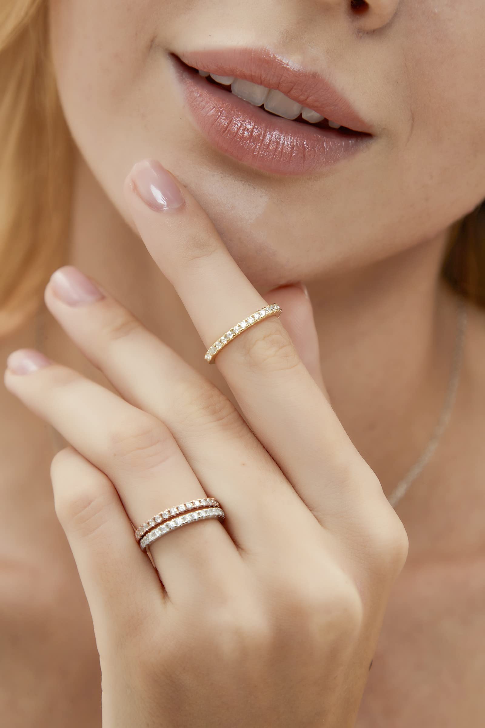 EAMTI 2mm Wedding Ring Cubic Zirconia Full Eternity Stackable Engagement Ring