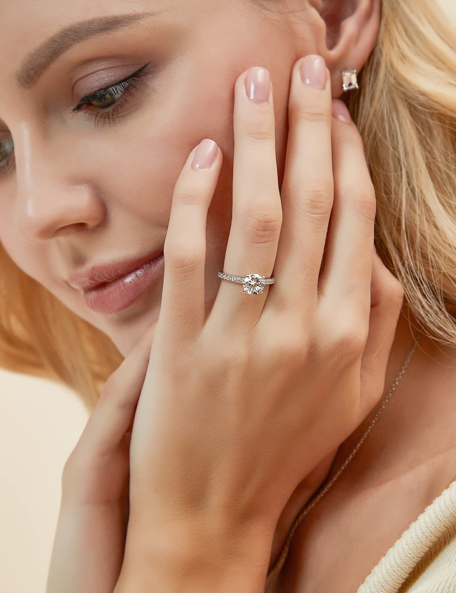 EAMTI 925 Sterling Silver 1.25 CT Round Cut Cubic Zirconia Engagement Ring Halo Promise Ring