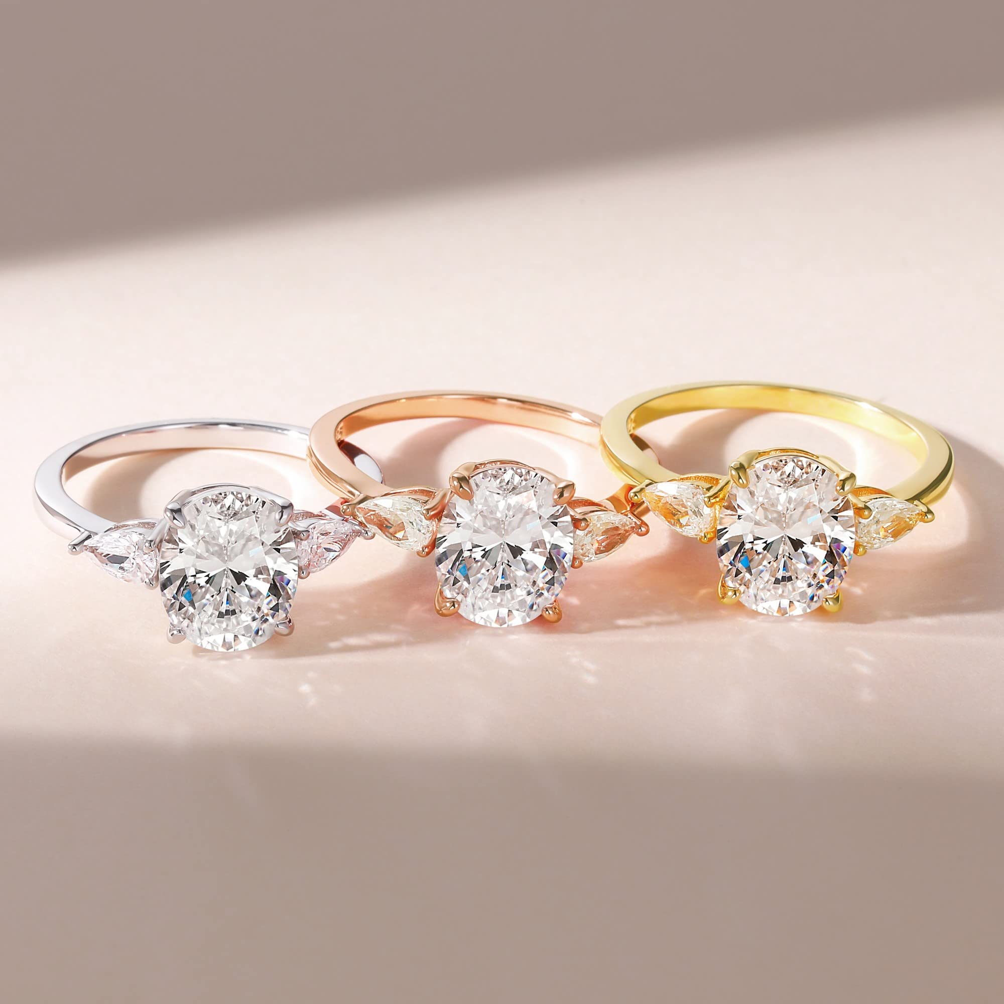 EAMTI 3CT 925 Sterling Silver Engagement Rings 3-Stone Oval Cut Cubic Zirconia CZ Wedding Promise Rings for Her Wedding Bands for Women