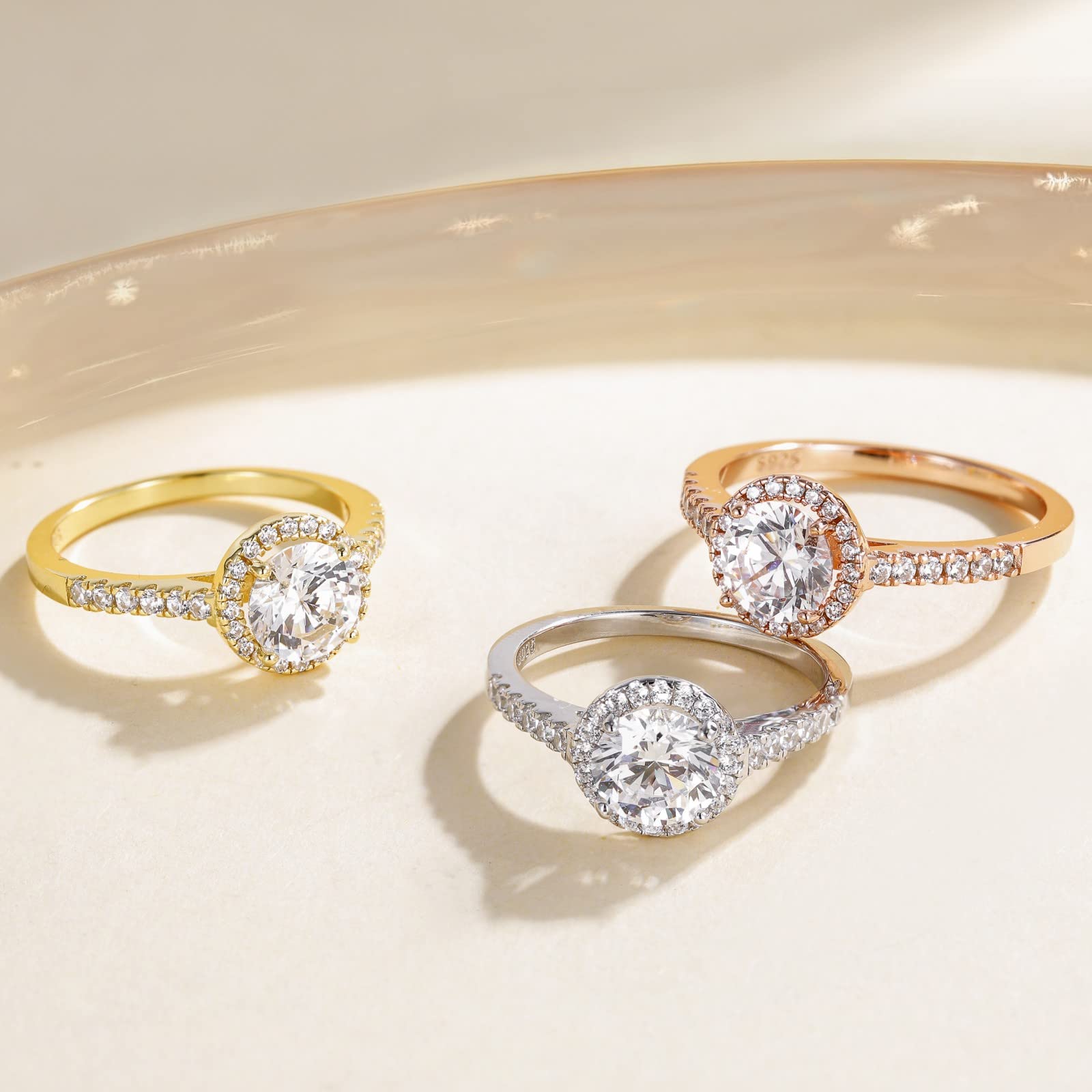 EAMTI 1.25CT 925 Sterling Silver Rings Round Halo CZ Engagement for Women Cubic Zirconia Wedding Bands Promise Rings for Her