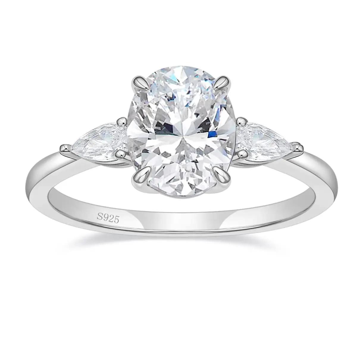 EAMTI 3CT 925 Sterling Silver Engagement Rings 3-Stone Oval Cut Cubic Zirconia CZ Wedding Promise Rings for Her Wedding Bands for Women