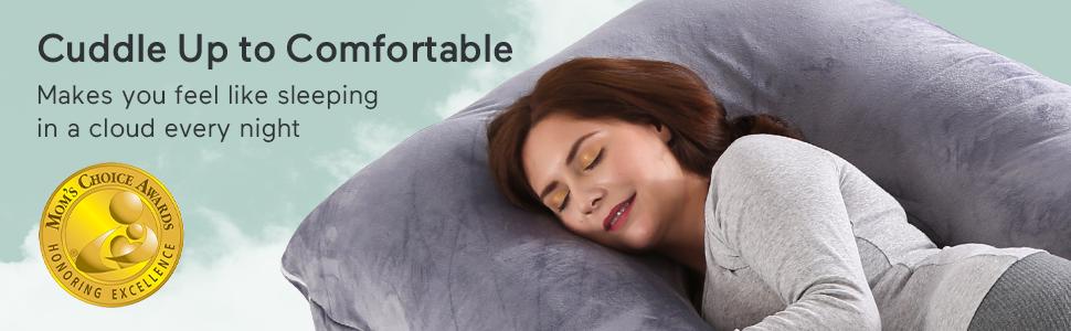 Momcozy Maternity Support Pillows, U Shaped Full Body Pregnancy Pillow with Removable Cover, 57 Inch Maternity Pillows for Sleeping, Grey【B】